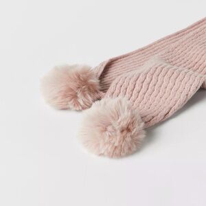 Zara Blush Pink Cable Knit Scarf with Faux Fur Pom-Poms | Baby Size